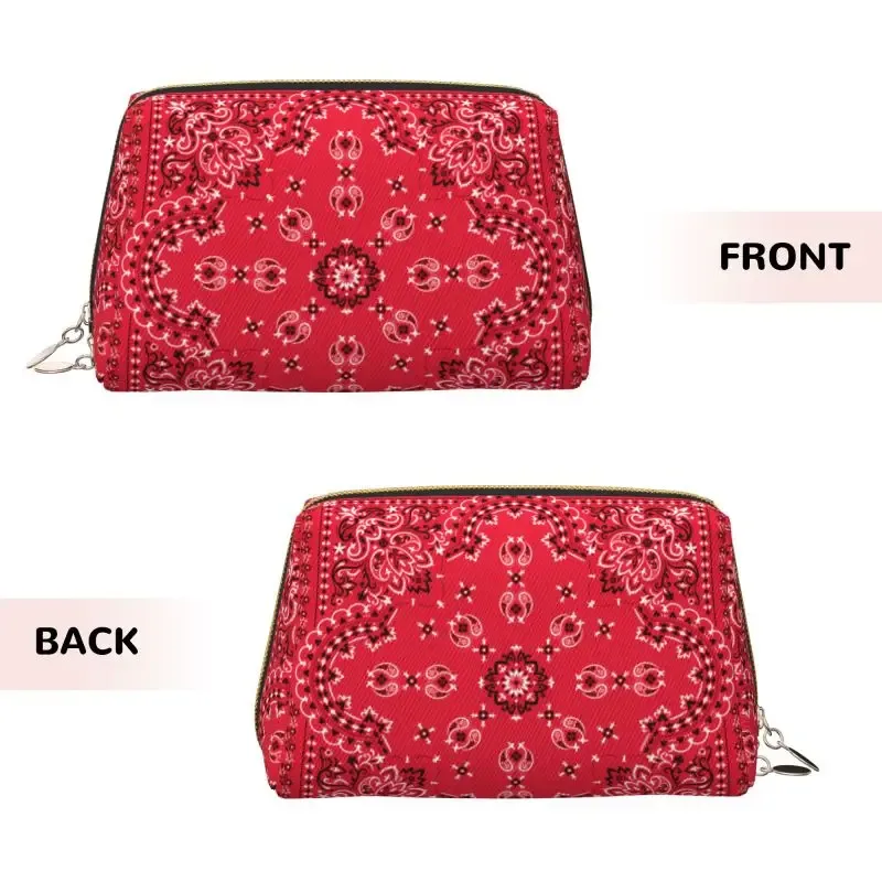 Sac de maquillage en cuir ethnique bohème rouge et noir à motif cachemire, trousse de toilette de voyage pour femme, sacs cosmétiques, sac de rangement portable, cadeaux