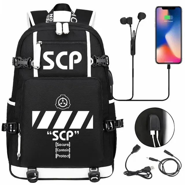 sac à dos scp foundation cartable noir, sacs d'école de dessin animé pour enfants adolescents, sac à dos de voyage scp, sacs initiés par ordinateur portable usb