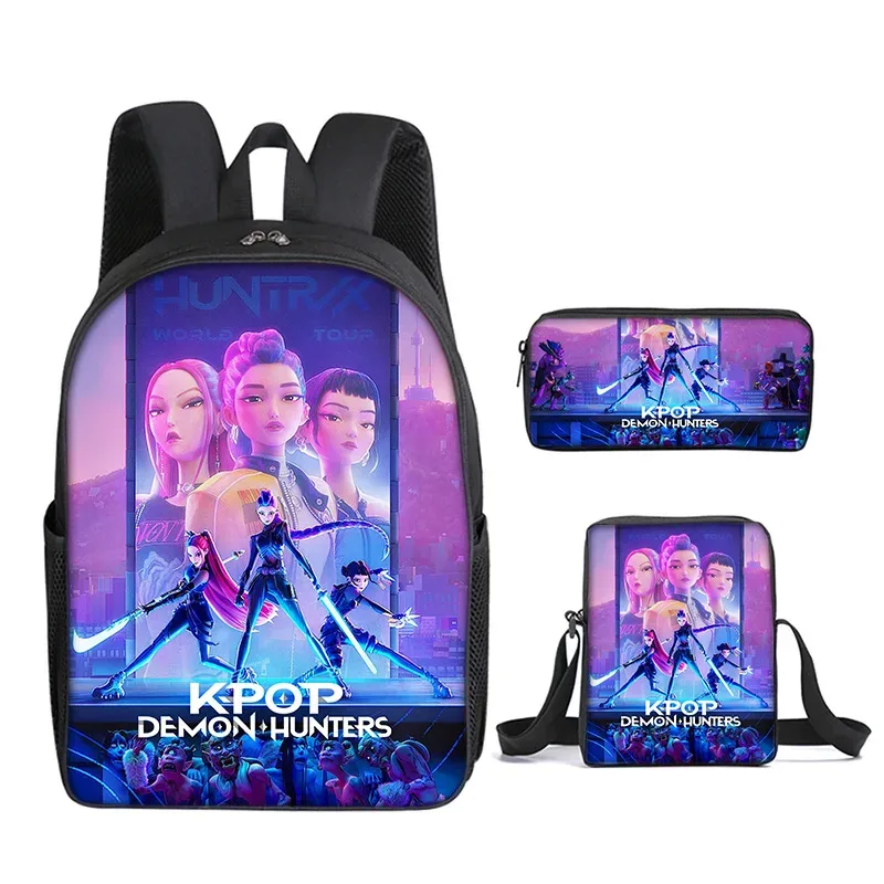 sac à dos pour enfant avec poche avant, sacs à bandoulière, trousses à crayons pour les enfants de 5 à 10 ans, sacs d'école kpop demon hunters pour garçons et filles