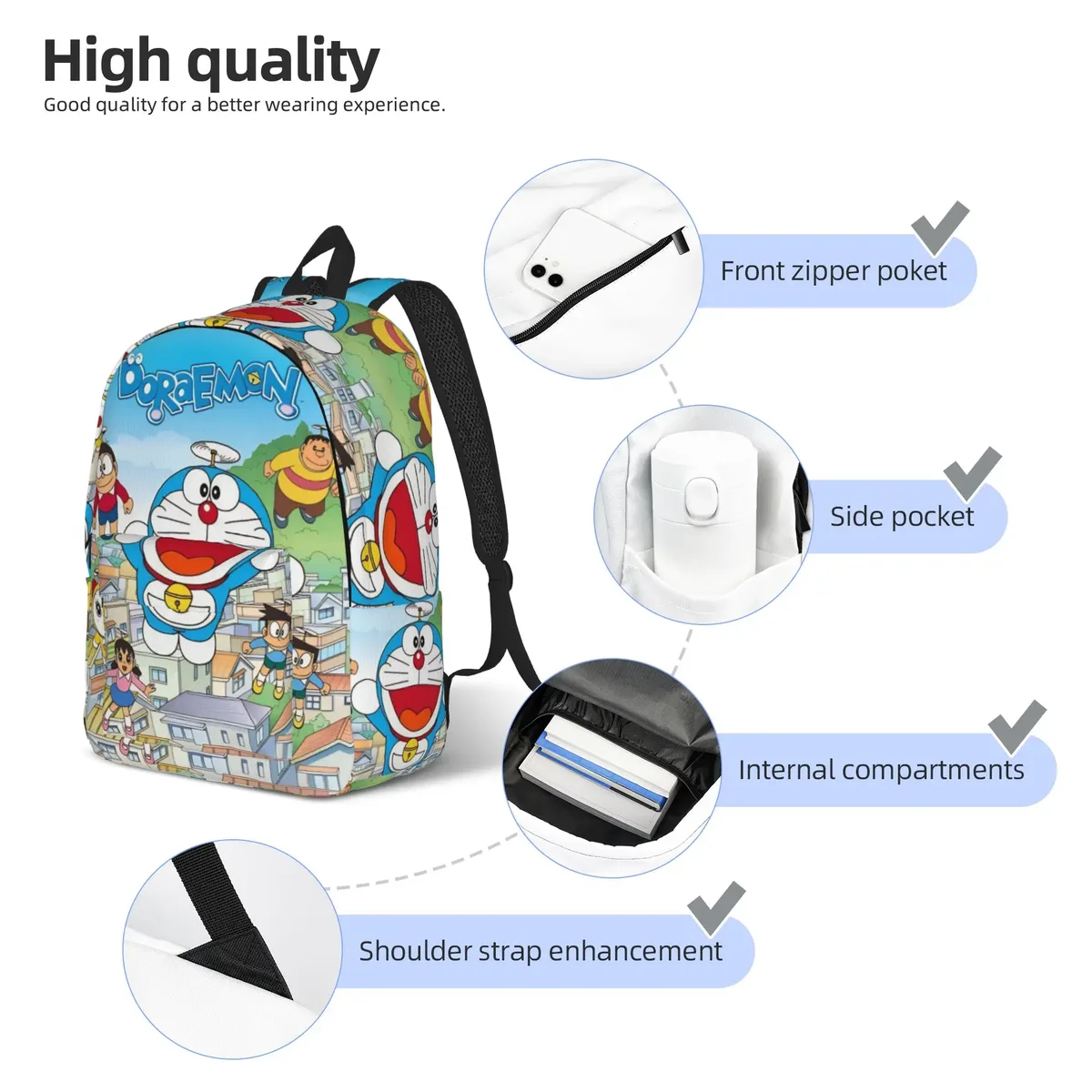 sac à dos doraemons blue cats pour hommes et femmes, sac à dos tendance pour lycée, sac à dos d'affaires, sacs en toile pour ordinateur portable, pour l'extérieur