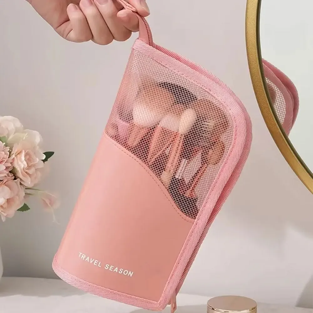 sac de rangement pour pinceaux de maquillage, pliable, en maille transparente, support vertical, étui cosmétique portable à séchage rapide pour femmes, rangement de voyage et de bureau