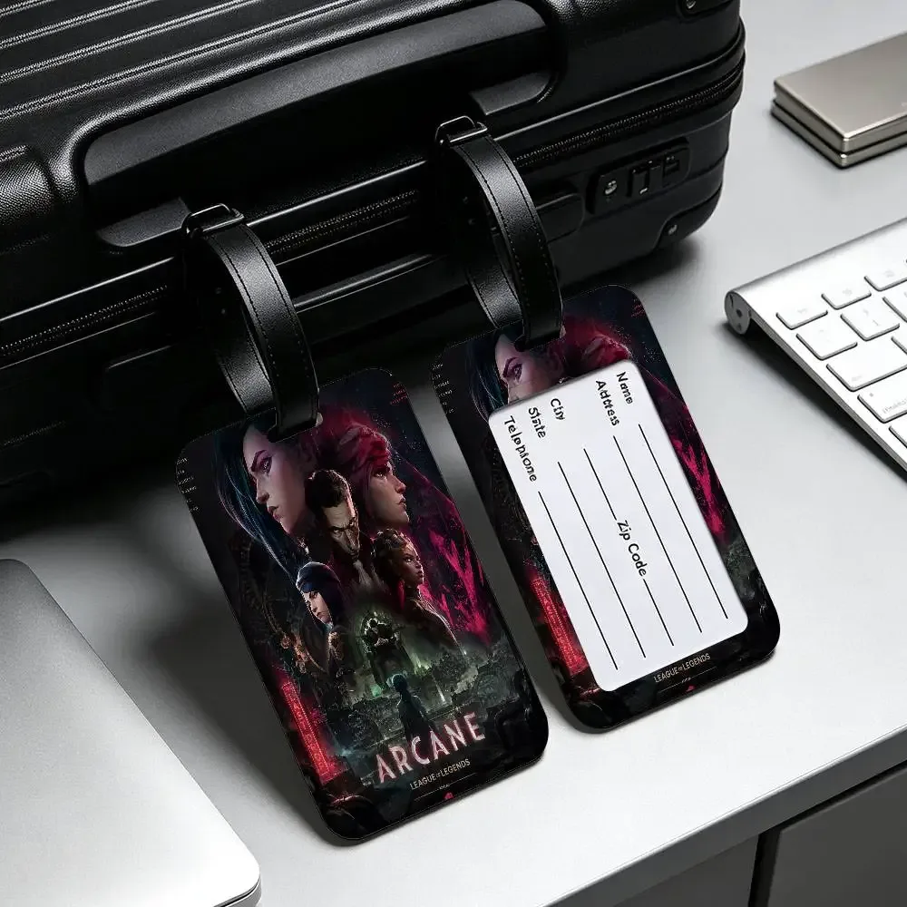 étiquette de bagage en pvc anime a-arcane avec carte d'information, étiquette anti-perte pour valise, sac à dos, accessoire de voyage