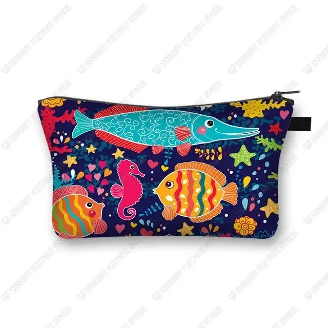 trousse à cosmétiques imprimée poulpe/tortue de mer/hippocampe, trousse de maquillage de voyage pour dames et filles