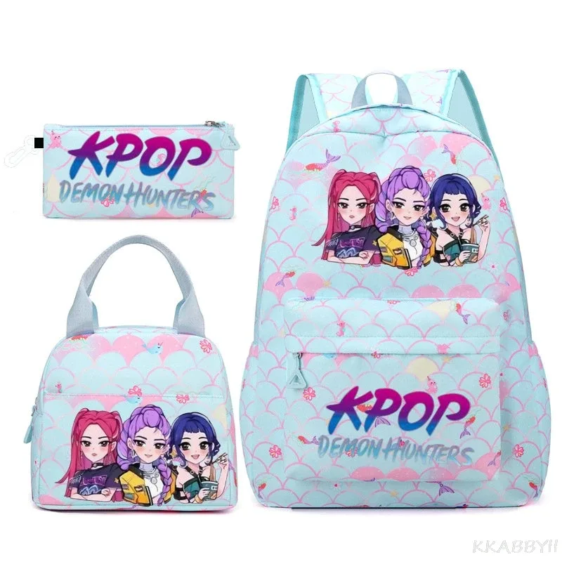 nouveau sac à dos kpop demon hunters huntr/x, 3 pièces, léger, respirant, grande capacité, pour l'école, les voyages, pour femmes, mochilas