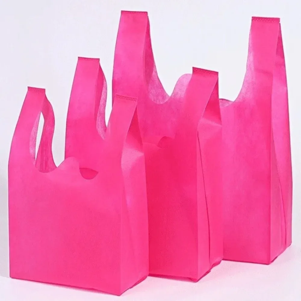 sac de courses non tissé de couleur unie, 50 pièces, sac à main portable de grande capacité écologique, sac de rangement pratique et durable pour jouets