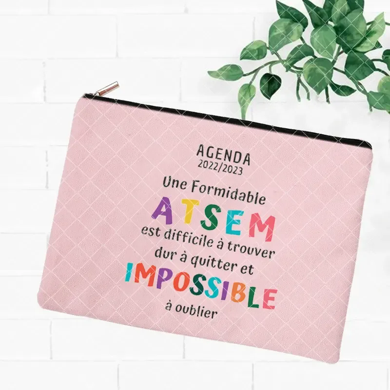 merci atsem – trousse de maquillage imprimée française, grande trousse à crayons, fournitures de papeterie scolaire, sac de rangement, pochette de lavage de voyage, cadeaux pour atsem