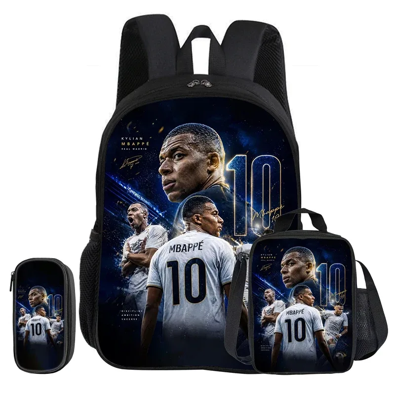 m-mbappe – ensemble de 3 pièces, sac à dos d'école, sac à dos pour enfant, étoile du football, sacs à crayons, sac à livres avec sac à déjeuner, sac à dos de sport, cadeau pour enfants