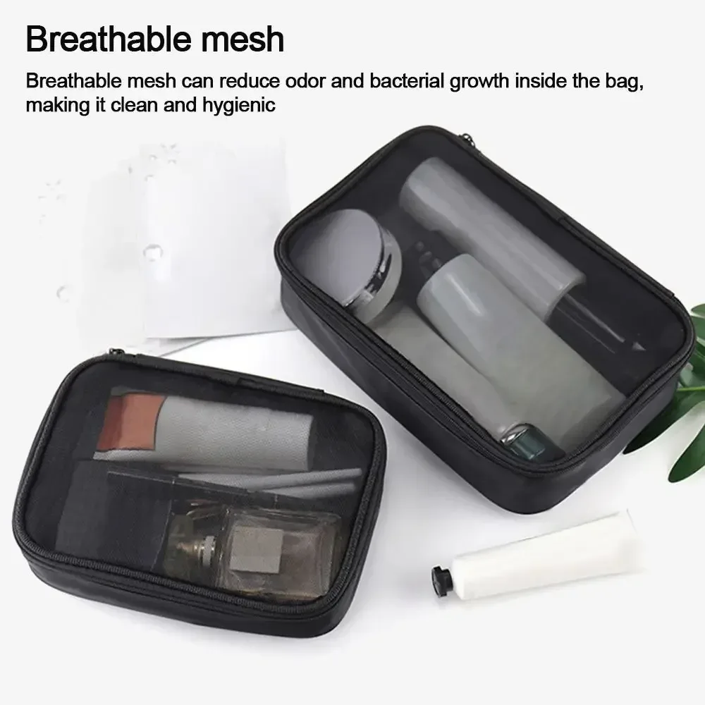 sac de maquillage pour femmes, couleur unie, fermeture éclair, sac à cosmétiques, maille transparente, décontracté, voyage, portable, mini sacs de rangement de lavage