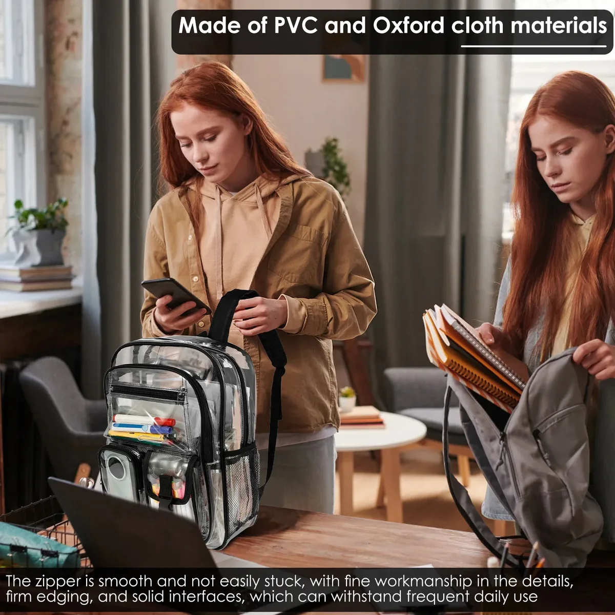 sac à dos transparent en pvc multi-poches, avec bretelles élargies, grande capacité, sac à dos de sport tendance pour étudiants