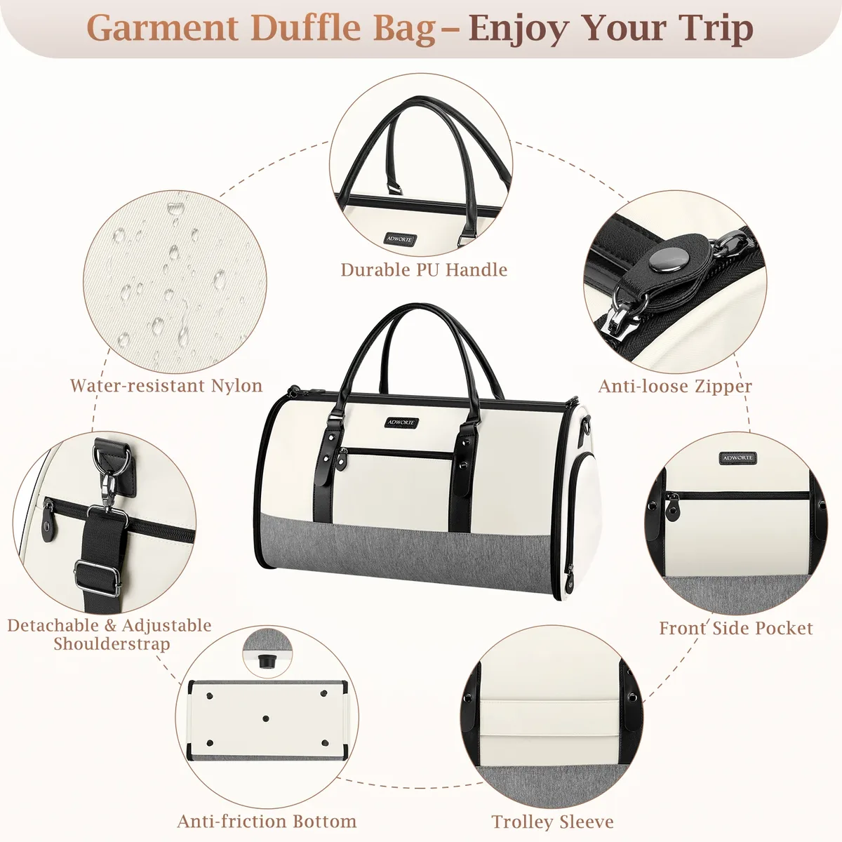 sac à vêtements de voyage, sacs polochons convertibles pour vêtements combinés avec compartiment à chaussures, trousse de toilette, sac de nuit pour week-end