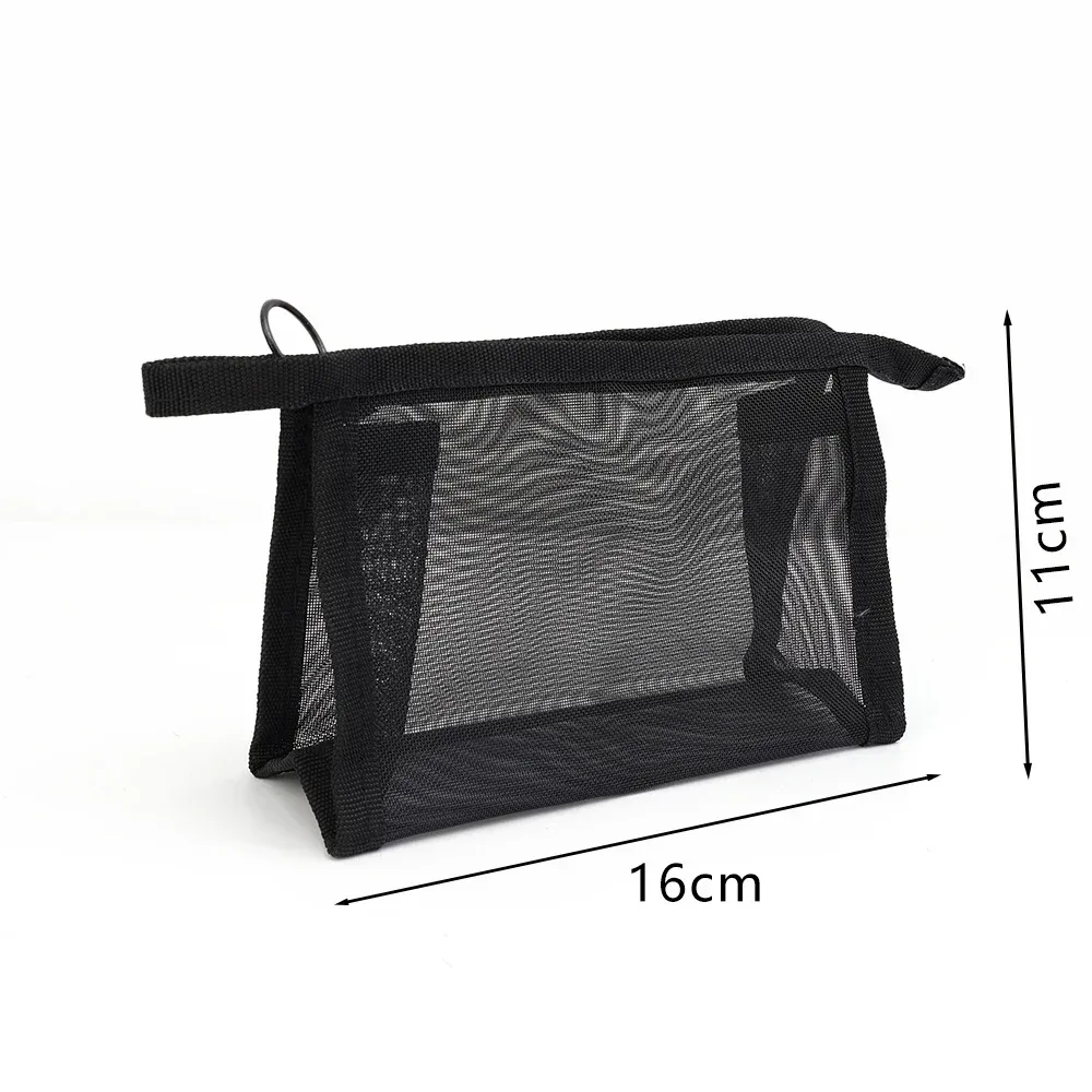 sac à cosmétiques de voyage en maille noire, trousse de maquillage à fermeture éclair pour femmes, trousse de toilette de lavage, organisateur de maquillage, pochette de rangement portable