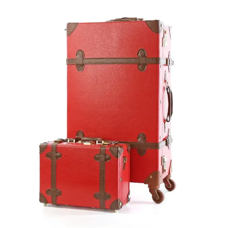 valise à roulettes en cuir pu rétro pour filles, bagage à main, cabine rose, ensemble de bagages de voyage pour femme, 20 po, 2 pièces