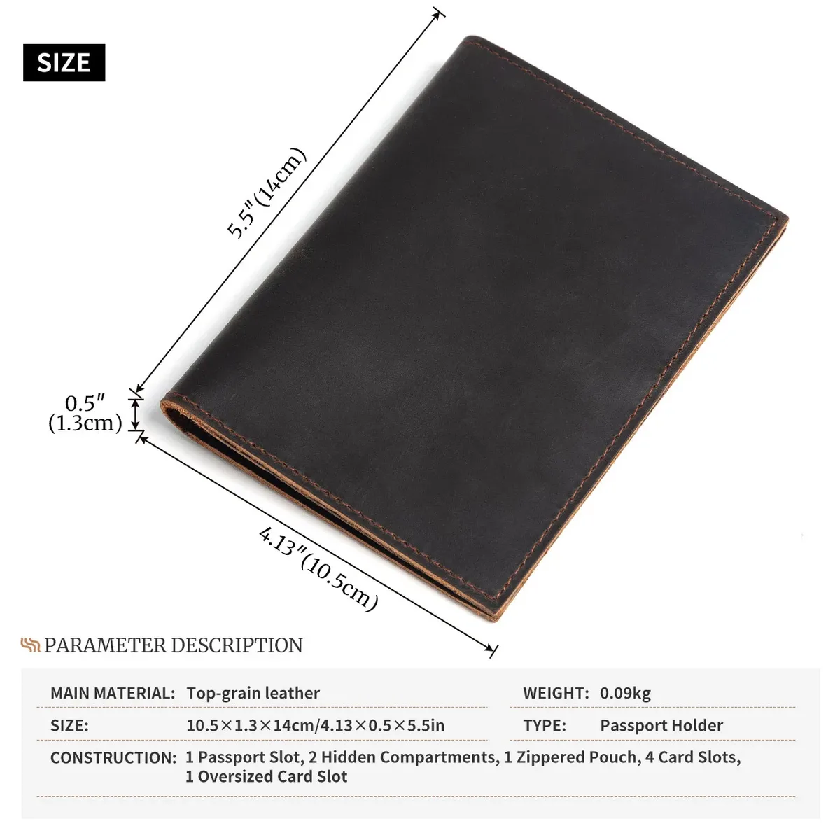 porte-passeport tout-en-un en cuir - portefeuille de voyage avec fermeture éclair et emplacements pour cartes, organiseur de documents durable pour les voyages et les affaires