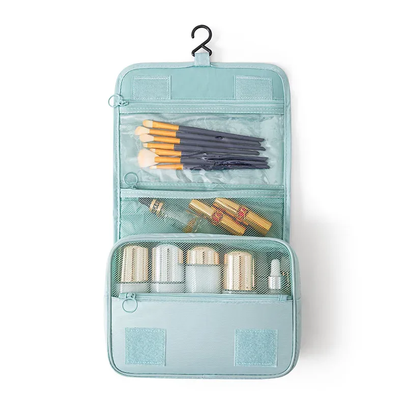 sac de toilette pliable avec crochet de voyage, sac de rangement multifonctionnel imperméable pour cosmétiques, grande capacité, sac de maquillage portable