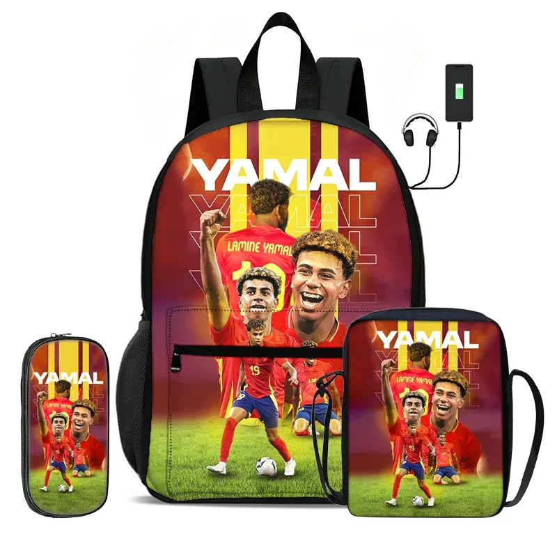 sac à dos scolaire pour enfant, sac à dos de sport de football avec sac à bandoulière, trousse à crayons, ensemble de 3 sacs l-lamin yamal, sac à dos de star du football