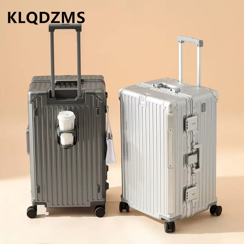 klqdzms valise à cadre en aluminium 26 "29" 32 pouces boîtier de chariot de grande capacité type de chariot sac de voyage boîte de mot de passe pour femmes bagage de cabine