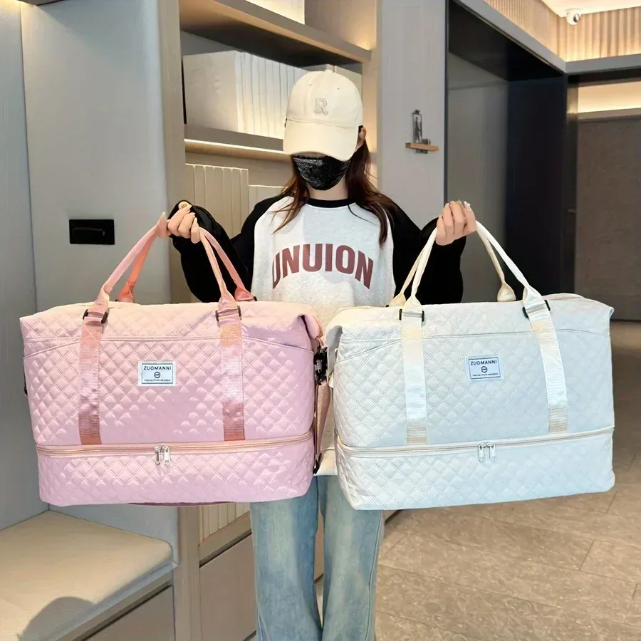ensemble de 2 sacs polochons de voyage de grande capacité avec compartiment à chaussures et pochette à cosmétiques, sac de sport décontracté en nylon, sac de nuit pour week-end