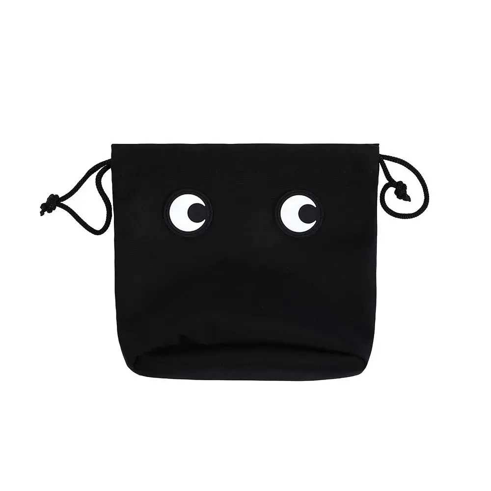trousse de maquillage en nylon tendance avec cordon de serrage, motif dessin animé grands yeux, sac cosmétique mignon pour l'organisation des maquillages