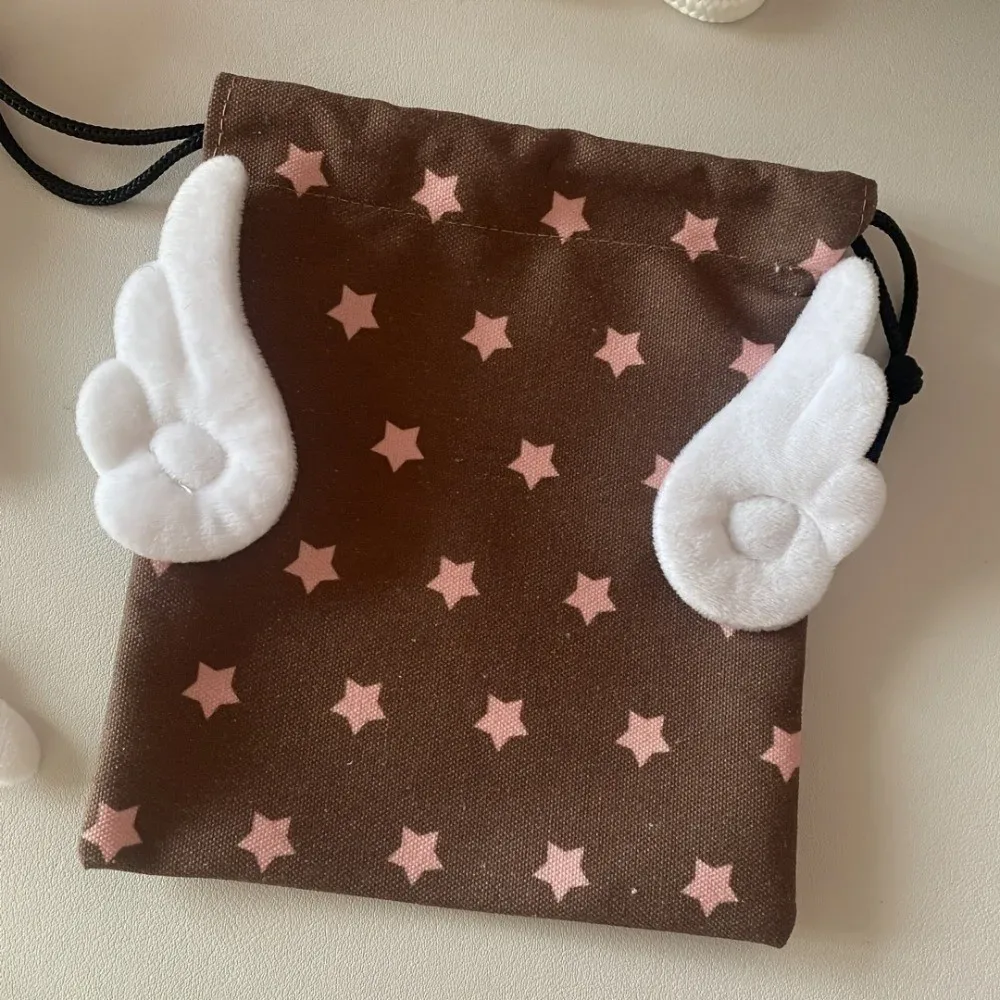 sac de maquillage bohème en toile avec cordon de serrage, pochette de rangement portable anti-poussière, motif étoiles, petit organisateur pour articles de papeterie