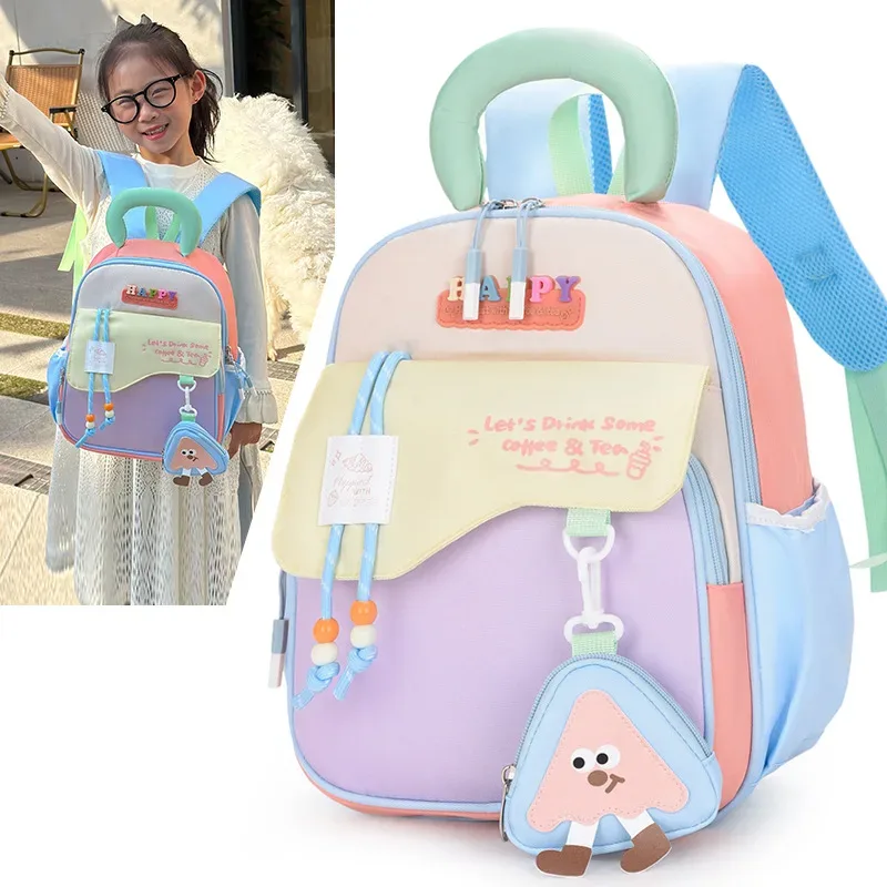 sac à dos enfant color block mignon, en nylon, motif dessin animé, unisexe, pour la maternelle, les voyages et l'école, grande capacité