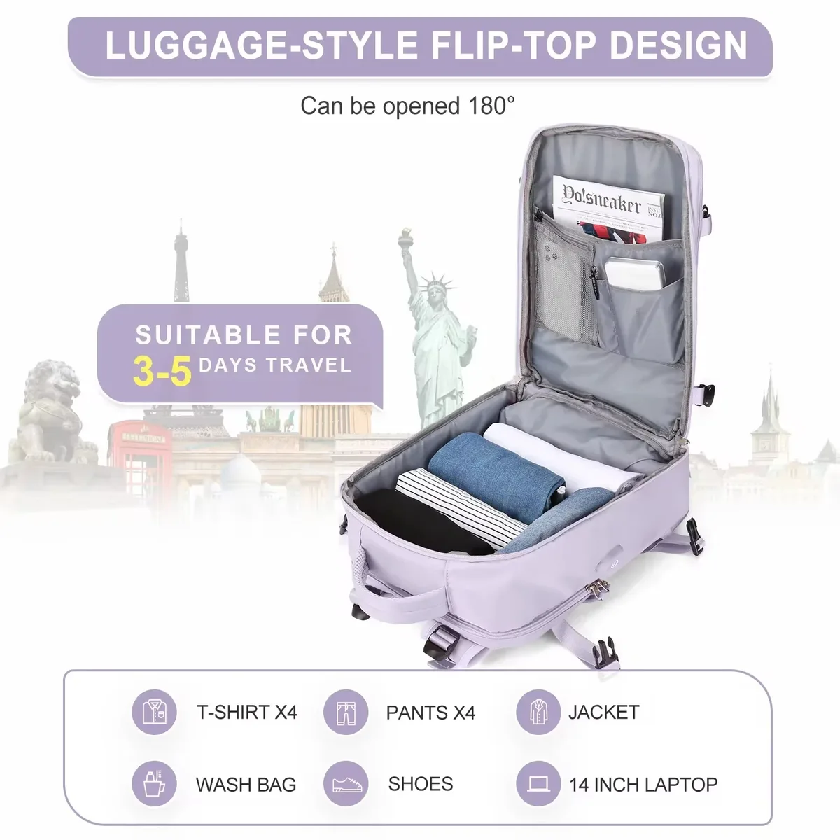 buylor sac à dos de voyage pour femme 40x25x17 sac à dos de cabine d'avion bagage à main sac à dos pour ordinateur portable 14 pouces sac à dos décontracté