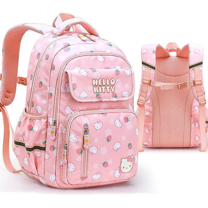 sac à dos scolaire hello kitty 42 mm, motif fraise kuromi, sacs pour soulager le fardeau, protéger la colonne vertébrale, imperméable, pour étudiants