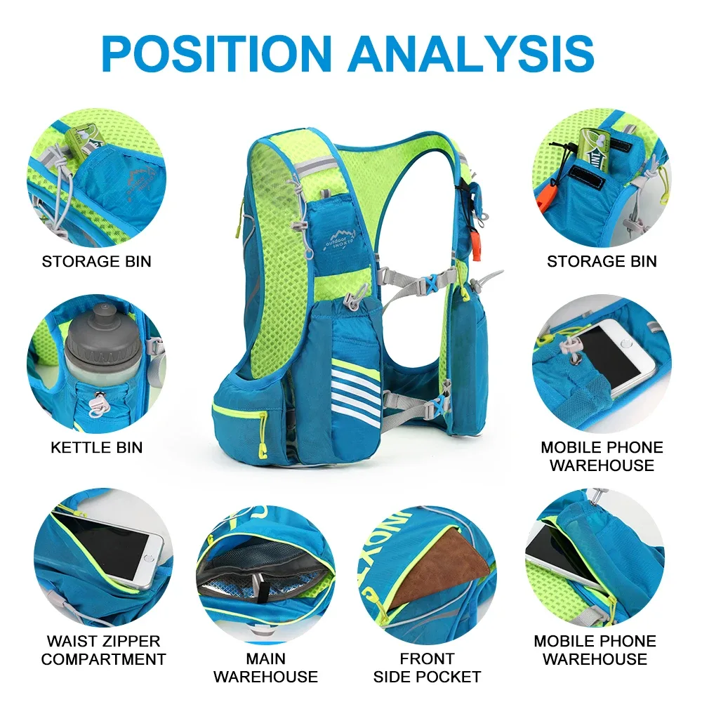 gilet hydratant de course en plein air 8l, sac à dos hydratant pour cyclisme, trekking, randonnée, marathon, vélo, avec bouteille d'eau de 500ml