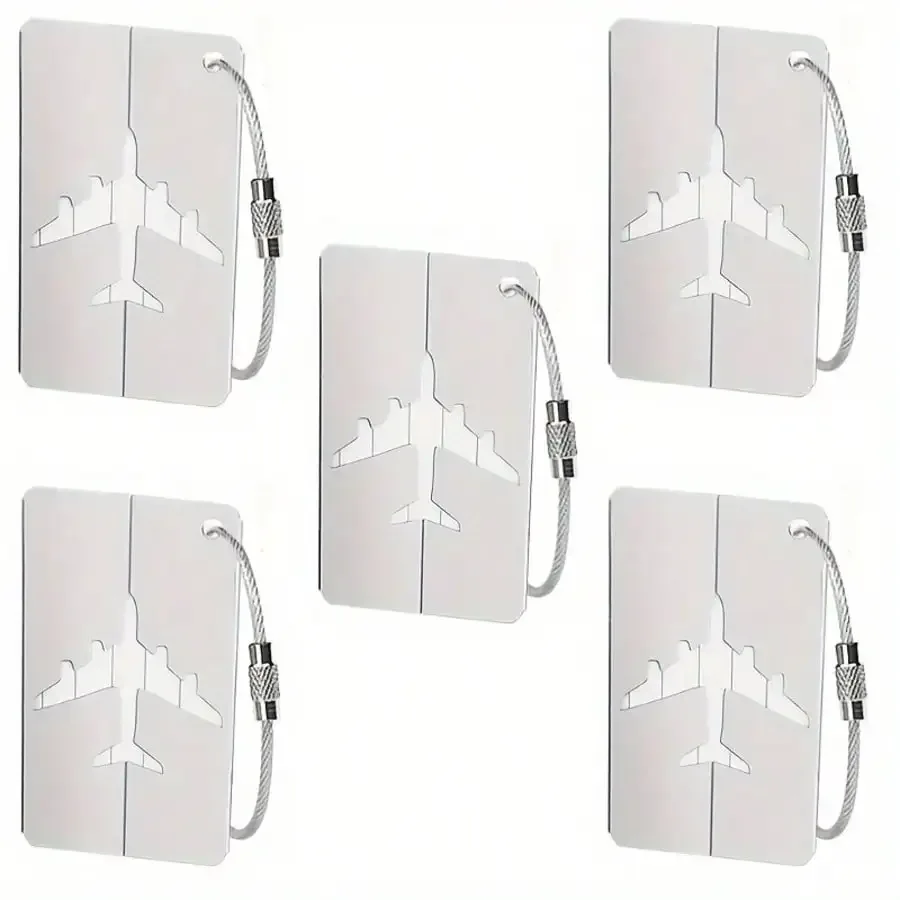étiquette de bagage en aluminium étanche, motif avion minimaliste avec anneau en acier inoxydable, porte-passe d'embarquement, porte-carte d'identité de voyage