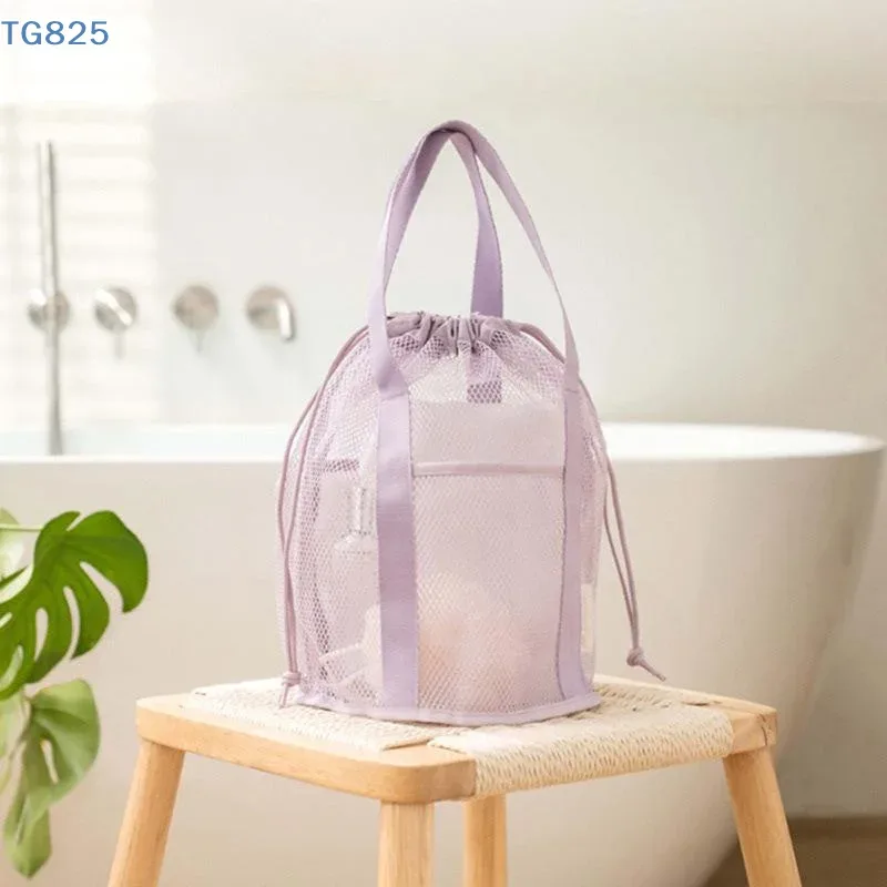 sac de voyage en nylon maillé grande capacité, organisateur de cosmétiques, sacs à cordon en maille décontractés pliables, pochette à cordon, sac de lavage pour la natation