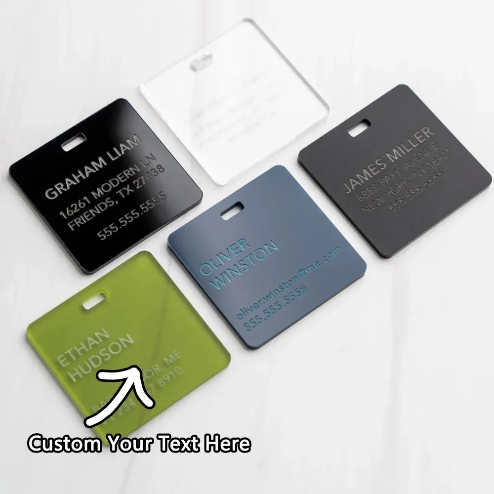 personnalisez une étiquette de bagage carrée, une étiquette de bagage personnalisée gravée, découpez le texte pour personnaliser votre sac de voyage, élégant
