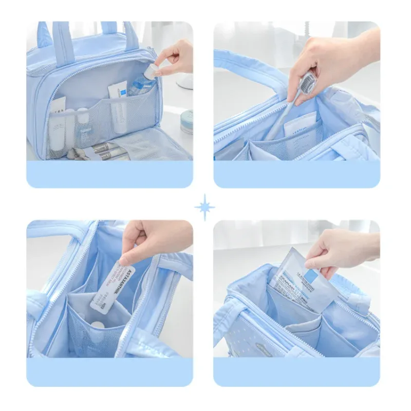 sac de maquillage coloré multifonctionnel de grande capacité, plusieurs compartiments pour le rangement, nouveau sac à bandoulière d'été doux et mignon pour femmes