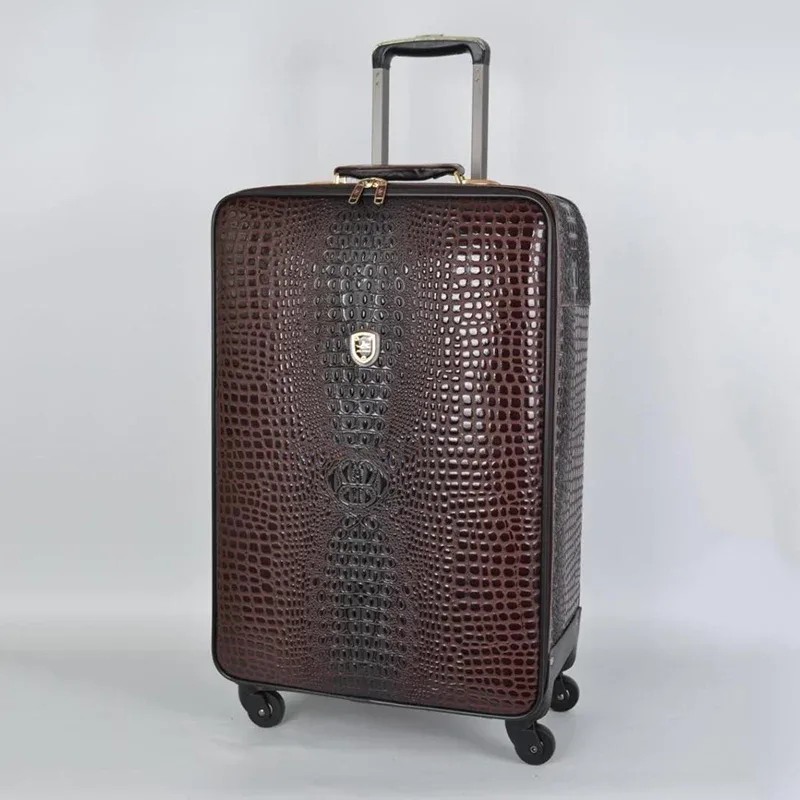 valise de voyage en cuir véritable à motif crocodile, luxe et mode, 16/20/24 pouces, valise à roulettes pour hommes et femmes