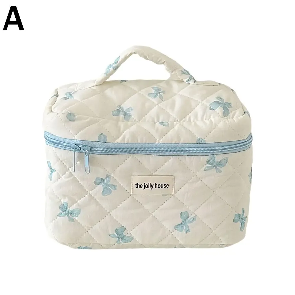 sac de maquillage imprimé nœud coréen pour femmes, trousse à cosmétiques portable de grande capacité pour voyage, sac de rangement pour articles de toilette et cosmétiques