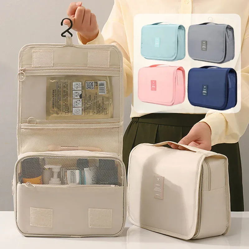 Nouvelle Trousse de Toilette de Voyage Imperméable Grande Capacité pour Femmes, Organisateur de Maquillage Suspendu avec Crochet pour Salle de Bain