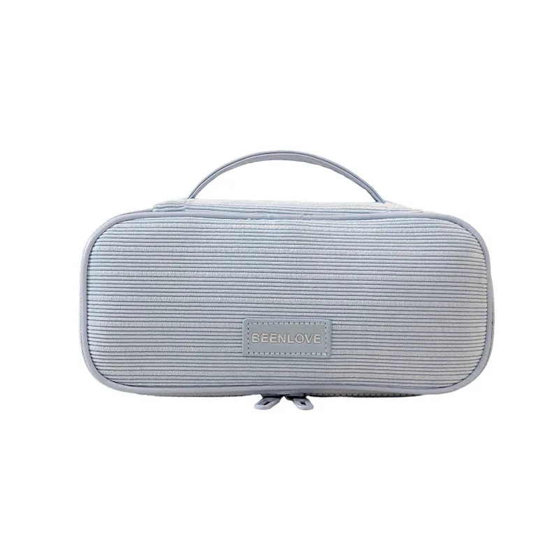 sac de rangement de maquillage de voyage en velours côtelé pour femmes, sac à cosmétiques portable à fermeture éclair avec poignée carrée, pochette de lavage de toilette de grande capacité