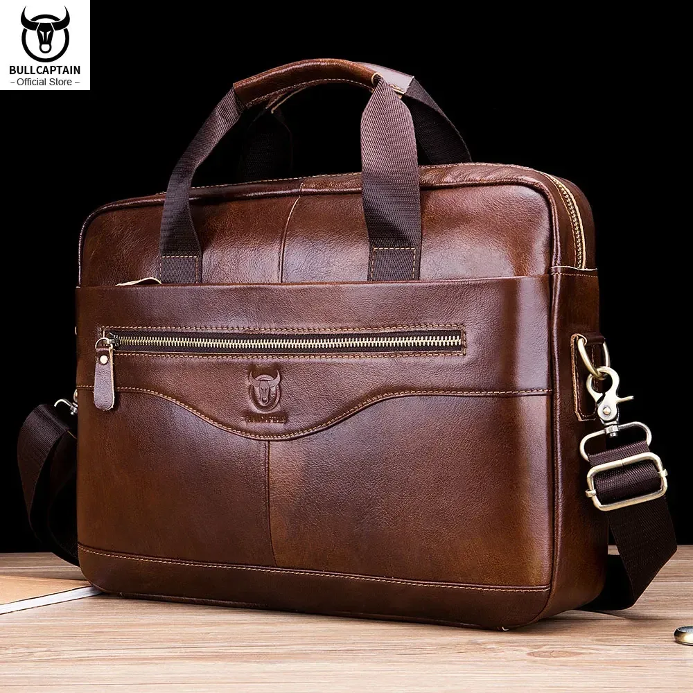BULLCAPTAIN nouvelle mallette d'affaires en cuir de vache pour hommes/sac messager rétro en cuir pour hommes/sac d'affaires de loisirs de grande capacité/sac à main