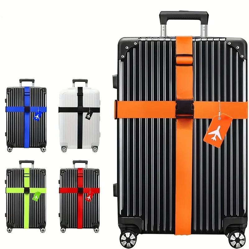 Ensemble de 3 sangles de valise, ensemble d'étiquettes de bagage, ceinture de valise réglable, étiquettes de bagage en silicone avec carte nominative, sangles de fixation pour valise
