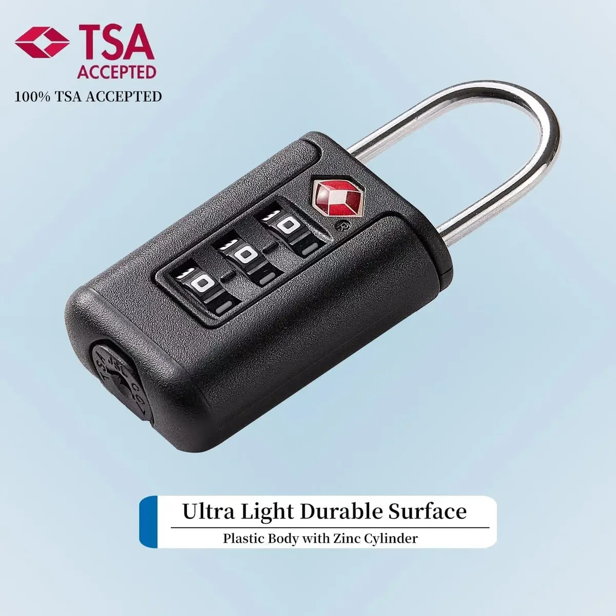 cadenas à combinaison à 3 chiffres approuvé par la tsa, corps en plastique léger et durable avec cylindre en zinc – serrure sécurisée pour bagages de voyage