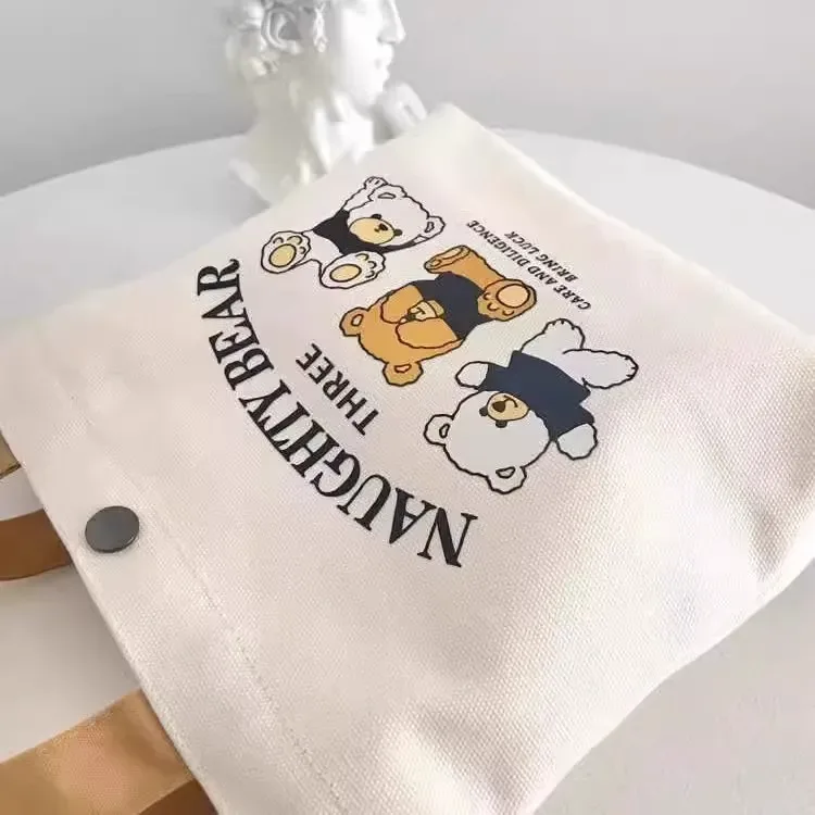 sac en toile motif ours mignon, sac à main polyvalent, sac fourre-tout pour étudiants, sac de shopping, sac à déjeuner pour employés de bureau, sac bento, sac cadeau idéal pour femmes.