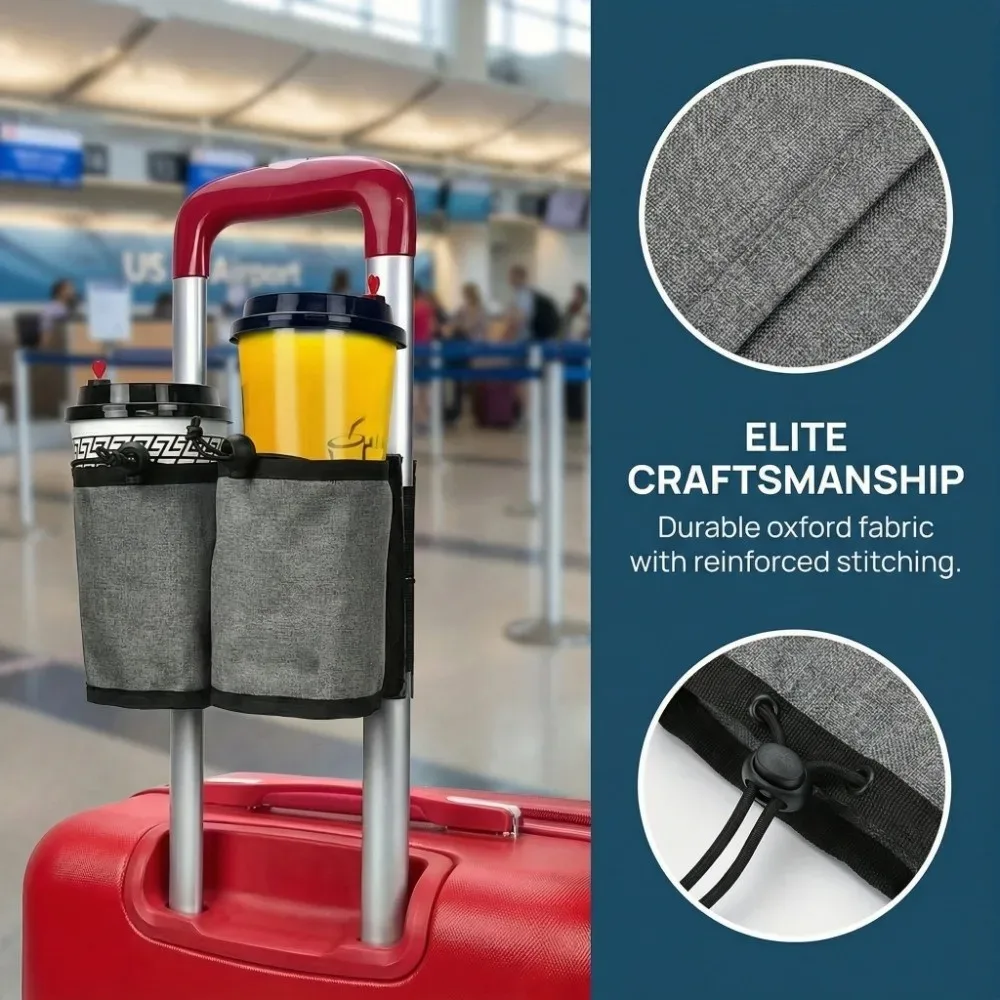 organisateur de bouteilles avec poignée de bagage, sac en tissu oxford, valise portable, 2 porte-gobelets, porte-boissons universel, accessoires de voyage