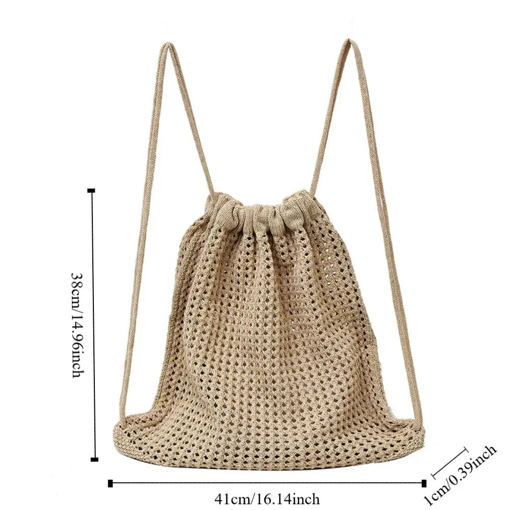 sac à bandoulière en tricot couleur unie grande capacité, sac à dos bohème ajouré au crochet, style décontracté polyvalent