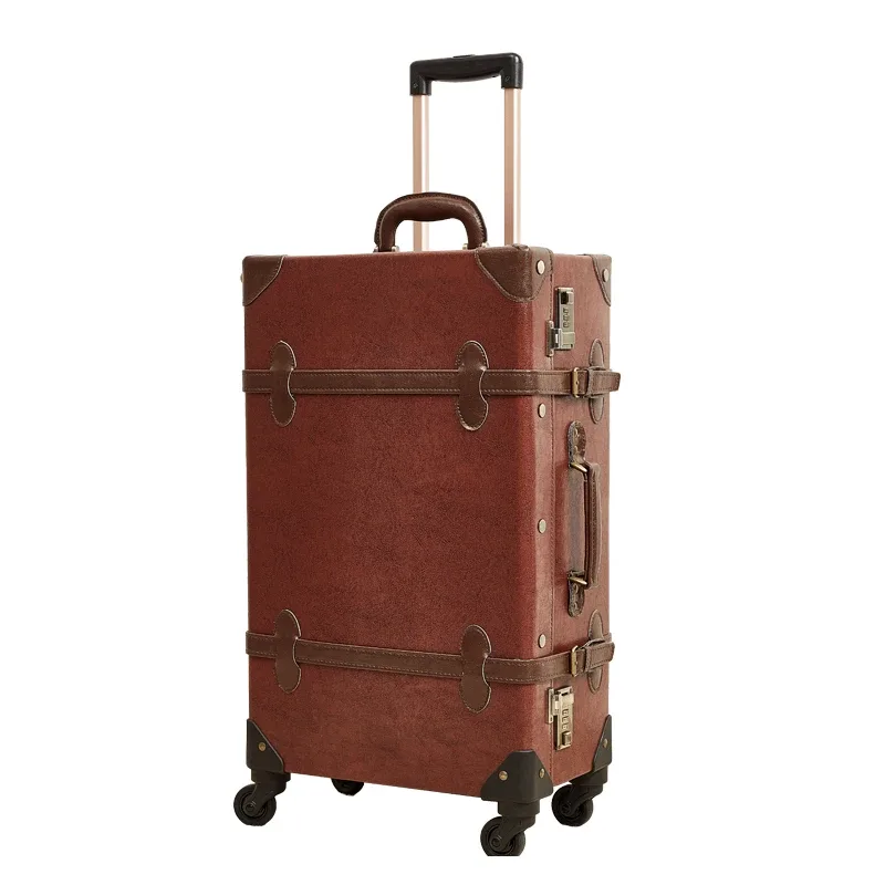 nouveau ensemble de valise rétro antidéflagrant fermeture éclair pp + pc boîtier de chariot à bagages 20/22/24/26 pouces valise de voyage de grande capacité