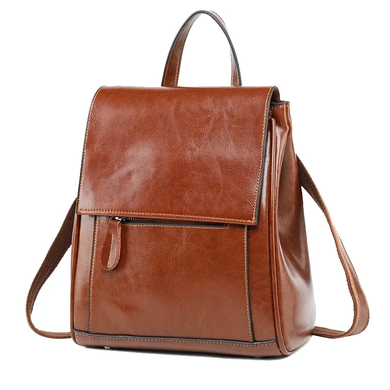 sac à dos en cuir véritable pour femmes, sacs à bandoulière, sacs d'école, sacs pour ordinateur portable, mode rétro, sacs à dos en cuir de vache ciré, sacs messagers pour femmes
