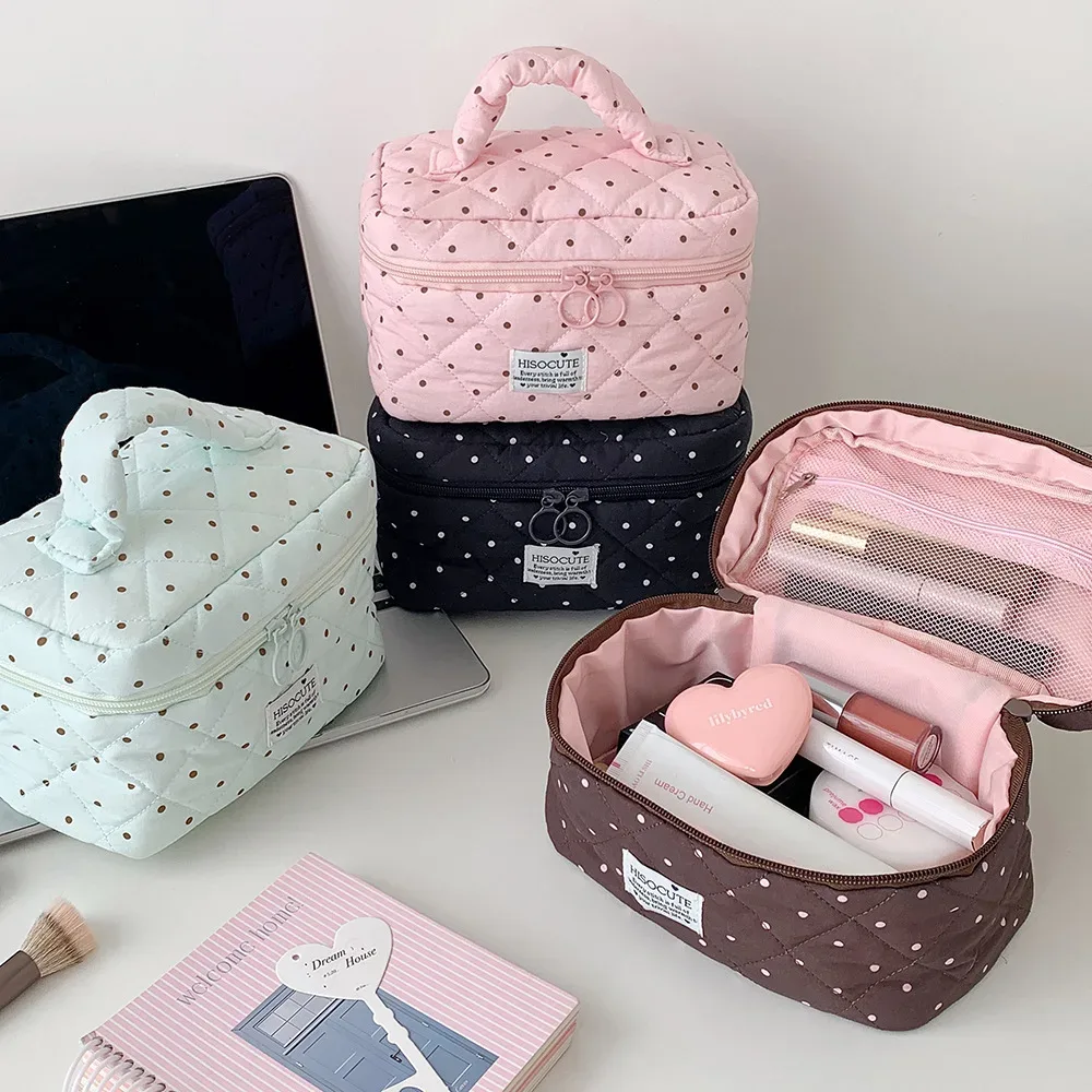 sac de maquillage à pois carrés style y2k, sac de voyage portable grande capacité pour filles, cadeaux d'anniversaire pour femmes