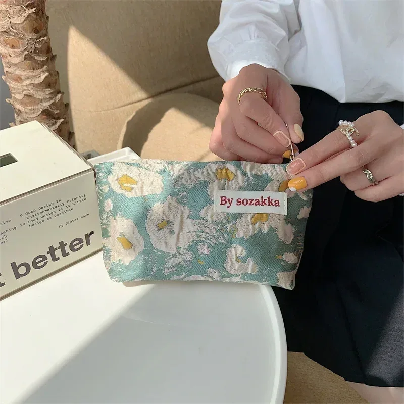 Sac à cosmétiques Floral, petit organisateur de maquillage, pochette de voyage pour articles de toilette, rangement de rouge à lèvres, trousse à crayons