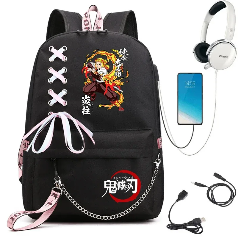 sac à dos imprimé demon slayer anime pour filles, sac à dos d'école décontracté, sac à dos de voyage léger pour adolescents