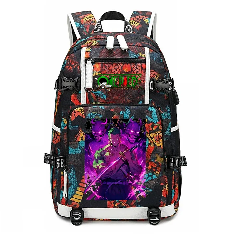 sac à dos d'école imprimé one piece zoro, sac à livres de grande capacité pour étudiants, pour enfants et adolescents