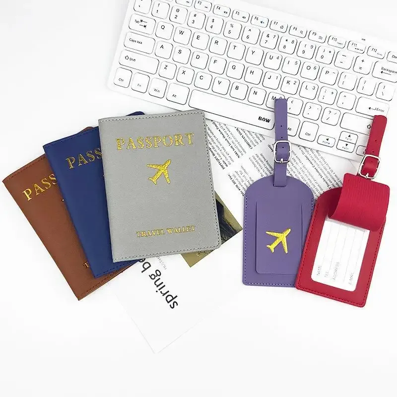 lot de 2 : housse de passeport en pu et étiquette de bagage d'identification pour valise, porte-nom, adresse e