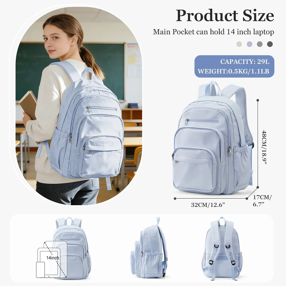 Sac à dos scolaire pour adolescentes et adolescents, sac à dos pour l'université, sac à dos pour ordinateur portable pour femmes, sac à dos léger et décontracté pour le travail