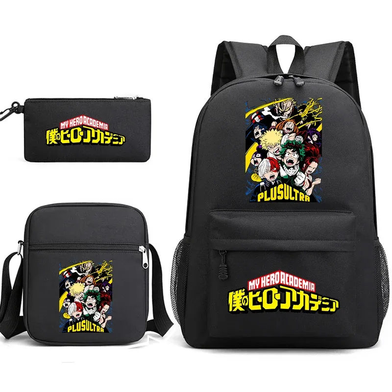 ensemble de sacs à dos scolaires imprimés my hero academia, 3 en 1, avec sac à bandoulière, trousse à crayons, pour garçons, filles, enfants